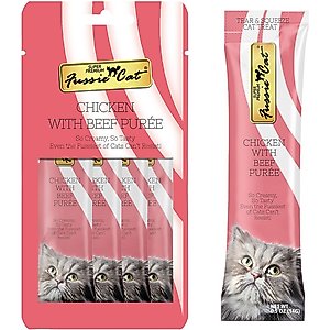 Fussie Cat Chicken & Beef Puree Lickable Cat Treats, 2-oz pouch