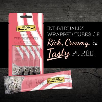 Show full view: Fussie Cat Chicken & Beef Puree Lickable Cat Treats, 2-oz pouch slide 3 of 7