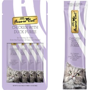 Fussie Cat Chicken with Duck Puree Lickable Cat Treats, 0.5-oz pouch, pack of 4
