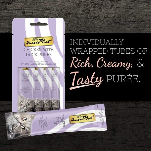 Fussie Cat Chicken with Duck Puree Lickable Cat Treats, 0.5-oz pouch, pack of 4