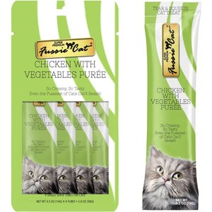 Fussie Cat Chicken with Vegetables Puree Lickable Cat Treats, 0.5-oz pouch, pack of 4