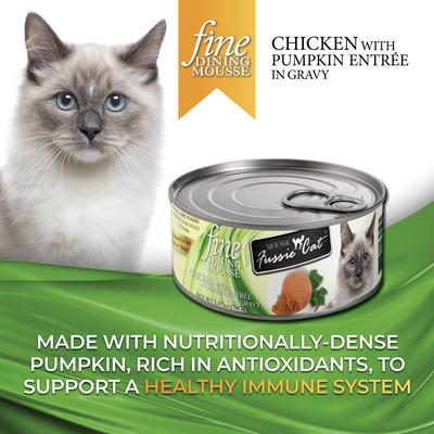 Show full view: Fussie Cat Fine Dining Mousse Chicken with Pumpkin Entree Wet Cat Food, 2.47-oz can, case of 24 slide 3 of 8