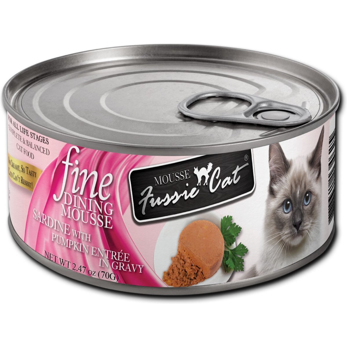 Fussie Cat Fine Dining Mousse Sardine with Pumpkin Entree Wet Cat Food, 2.47-oz can, case of 24