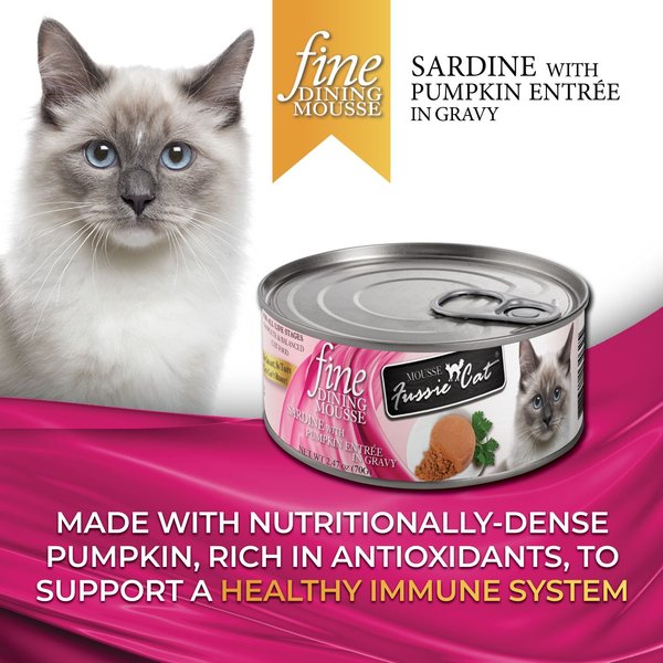 Fussie Cat Fine Dining Mousse Sardine with Pumpkin Entree Wet Cat Food, 2.47-oz can, case of 24