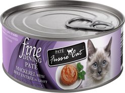 Fussie Cat Fine Dining Pate Mackerel with Beef Entrée Wet Cat Food, 2.82-oz can, case of 24