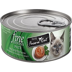 Fussie Cat Fine Dining Pate Oceanfish with Salmon Entrée Wet Cat Food, 2.82-oz can, case of 24