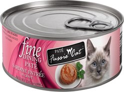 Fussie Cat Fine Dining Pate Sardine Entrée Wet Cat Food, 2.82-oz can, case of 24
