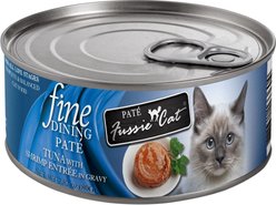 Fussie Cat Fine Dining Pate Tuna with Shrimp Entrée Wet Cat Food, 2.82-oz can, case of 24