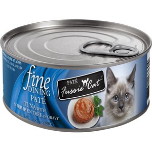 Fussie Cat Fine Dining Pate Tuna with Shrimp Entrée Wet Cat Food, 2.82-oz can, case of 24