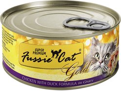Fussie Cat Gold Chicken & Duck Formula in Gravy Grain-Free Wet Cat Food, 2.82-oz, case of 24