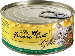 Fussie Cat Gold Chicken & Vegetables Formula in Gravy Grain-Free Wet Cat Food, 2.82-oz, case of 24
