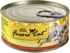 Fussie Cat Golden Chicken Formula in Gravy Grain-Free Wet Cat Food, 2.82-oz, case of 24