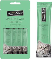 Fussie Cat Mackerel & Beef Puree Lickable Cat Treats, 2-oz pouch