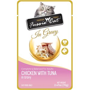 Fussie Cat Premium Chicken with Tuna in Gravy Wet Cat Food, 2.47-oz pouch, case of 12