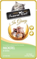 Fussie Cat Premium Mackerel in Gravy Wet Cat Food, 2.47-oz pouch, case of 12