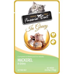 Fussie Cat Premium Mackerel in Gravy Wet Cat Food, 2.47-oz pouch, case of 12