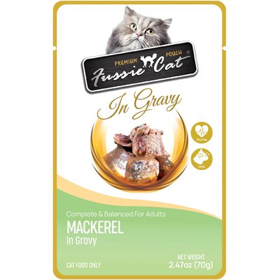 Fussie Cat Fussie Cat Premium Mackerel in Gravy Wet Cat Food, 2.47-oz pouch, case of 12