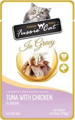 Fussie Cat Premium Tuna with Chicken in Gravy Wet Cat Food, 2.47-oz pouch, case of 12