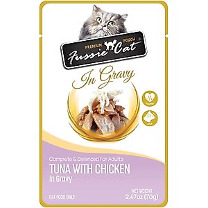 Fussie Cat Premium Tuna with Chicken in Gravy Wet Cat Food, 2.47-oz pouch, case of 12