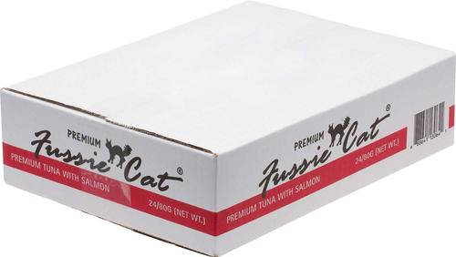 Show full view: Fussie Cat Premium Tuna with Shrimp Formula in Aspic Grain-Free Canned Cat Food, 2.82-oz, case of 24 + Fussie Cat Premium Tuna with Salmon Formula in Aspic Grain-Free Canned Cat Food, 2.82-oz, case of 24 slide 5 of 5