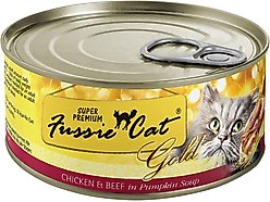 Fussie Cat Super Premium Chicken & Beef Formula in Pumpkin Soup Grain-Free Canned Cat Food, 2.8-oz, case of 24