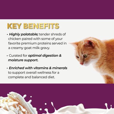 Show full view: Fussie Cat Super Premium Chicken in Goat Milk Gravy Shredded Wet Cat Food, 2.47-oz can, case of 24 slide 5 of 8