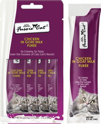 Fussie Cat Super Premium Chicken in Goat Milk Puree Lickable Cat Treats, 2-oz pouch, case of 4
