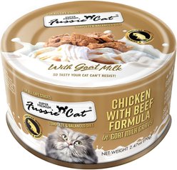 Fussie Cat Super Premium Chicken with Beef in Goat Milk Gravy Shredded Wet Cat Food, 2.47-oz can, case of 24