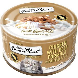 Fussie Cat Super Premium Chicken with Beef in Goat Milk Gravy Shredded Wet Cat Food, 2.47-oz can, case of 24