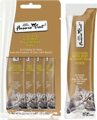 Fussie Cat Super Premium Chicken with Beef in Goat Milk Puree Lickable Cat Treats, 2-oz pouch, case of 4