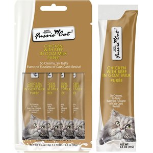 Fussie Cat Super Premium Chicken with Beef in Goat Milk Puree Lickable Cat Treats, 2-oz pouch, case of 4