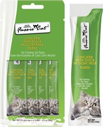 Fussie Cat Super Premium Chicken with Duck in Goat Milk Puree Lickable Cat Treats, 2-oz pouch, case of 4