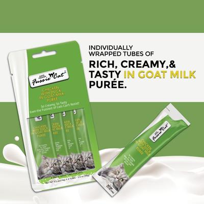 Show full view: Fussie Cat Super Premium Chicken with Duck in Goat Milk Puree Lickable Cat Treats, 2-oz pouch, case of 4 slide 3 of 8