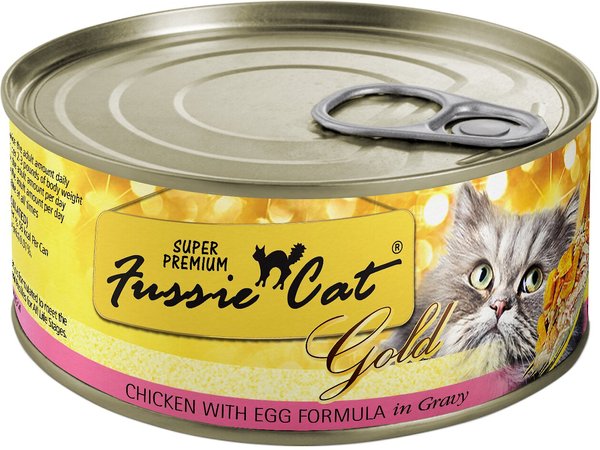 Show full view: Fussie Cat Super Premium Chicken with Egg Formula in Gravy Grain-Free Canned Cat Food, 2.82-oz, case of 24 slide 1 of 9