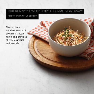 Show full view: Fussie Cat Super Premium Chicken with Sweet Potato Formula in Gravy Canned Cat Food, 2.82-oz, case of 24 slide 3 of 8