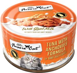 Fussie Cat Tuna with Anchovies in Goats Milk Wet Cat Food, 2.47-oz can, case of 24