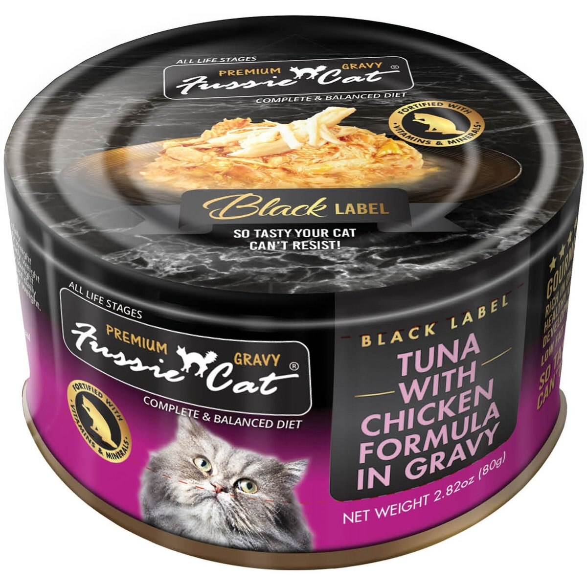 Fussie Cat Tuna with Chicken in Gravy Wet Cat Food, 2.82-oz can, case of 24