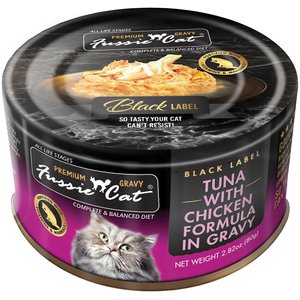 Fussie Cat Tuna with Chicken in Gravy Wet Cat Food, 2.82-oz can, case of 24