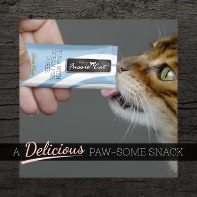 Show full view: Fussie Cat Tuna with Ocean Fish Puree Lickable Cat Treats, 0.5-oz pouch, pack of 4 slide 6 of 8