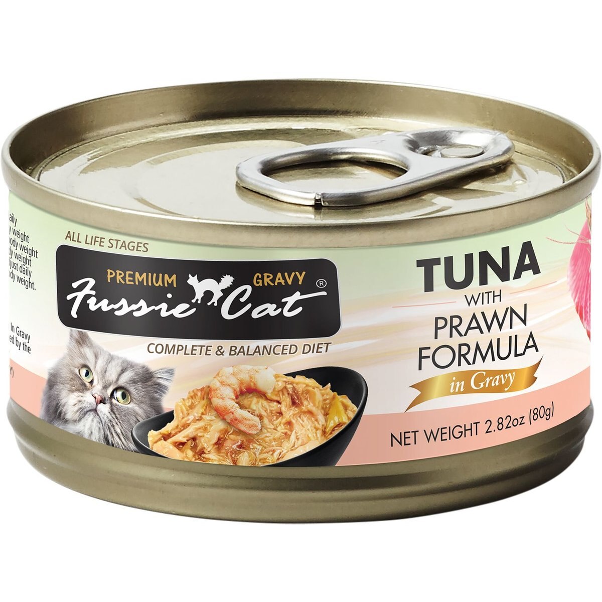 Fussie Cat Tuna with Prawns in Gravy Wet Cat Food, 2.82-oz can, case of 24