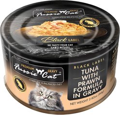 Fussie Cat Tuna with Prawns in Gravy Wet Cat Food, 2.82-oz can, case of 24