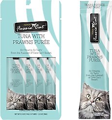 Fussie Cat Tuna with Prawns Puree Lickable Cat Treats, 0.5-oz pouch, pack of 4