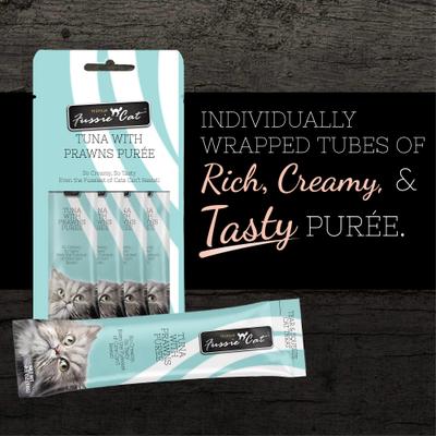 Show full view: Fussie Cat Tuna with Prawns Puree Lickable Cat Treats, 0.5-oz pouch, pack of 4 slide 3 of 7
