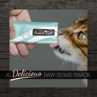 Show full view: Fussie Cat Tuna with Prawns Puree Lickable Cat Treats, 0.5-oz pouch, pack of 4 slide 6 of 7