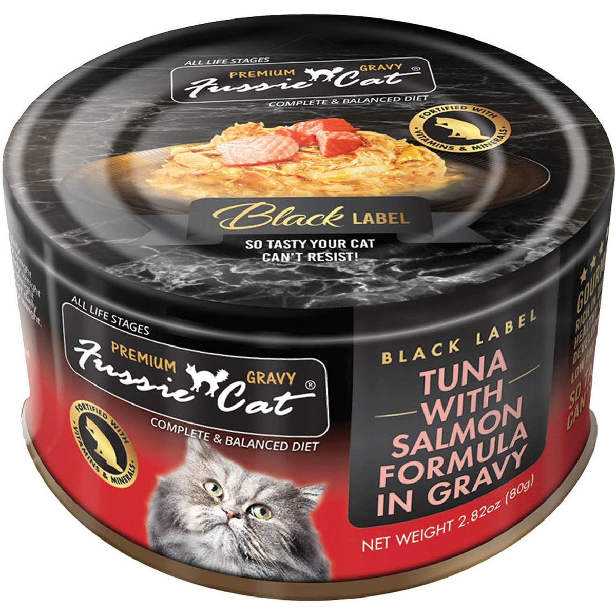 Fussie Cat Tuna with Salmon in Gravy Wet Cat Food, 2.82-oz can, case of 24