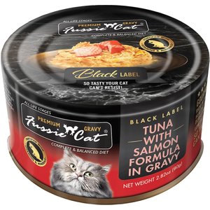 Fussie Cat Tuna with Salmon in Gravy Wet Cat Food, 2.82-oz can, case of 24