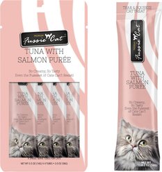 Fussie Cat Tuna with Salmon Puree Lickable Cat Treats, 0.5-oz pouch, pack of 4