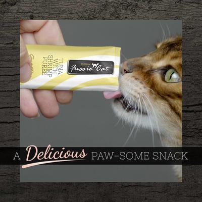 Show full view: Fussie Cat Tuna with Shrimp Puree Lickable Cat Treats, 0.5-oz pouch, pack of 4 slide 6 of 8