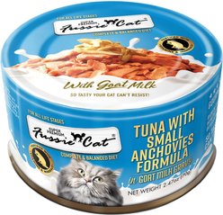 Fussie Cat Tuna with Small Anchovies in Goats Milk Wet Cat Food, 2.47-oz can, case of 24