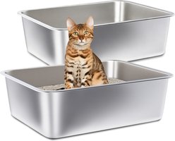 FUTAM Stainless Steel & Metal Cat Litter Box, Medium, 2 count slide 1 of 8